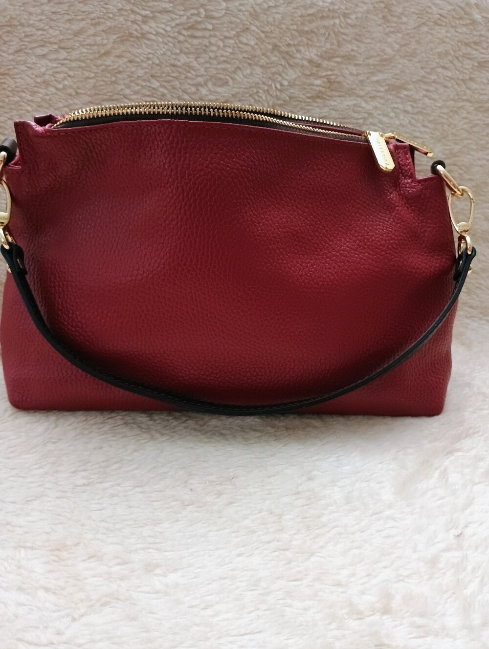 Valentina Italia Red Pebbled Leather Double Zip Shoulder Bag – Made in Italy